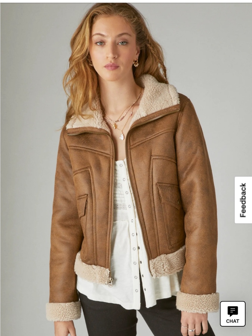 Lucky Brand Brown Faux Shearling-Trim Jacket